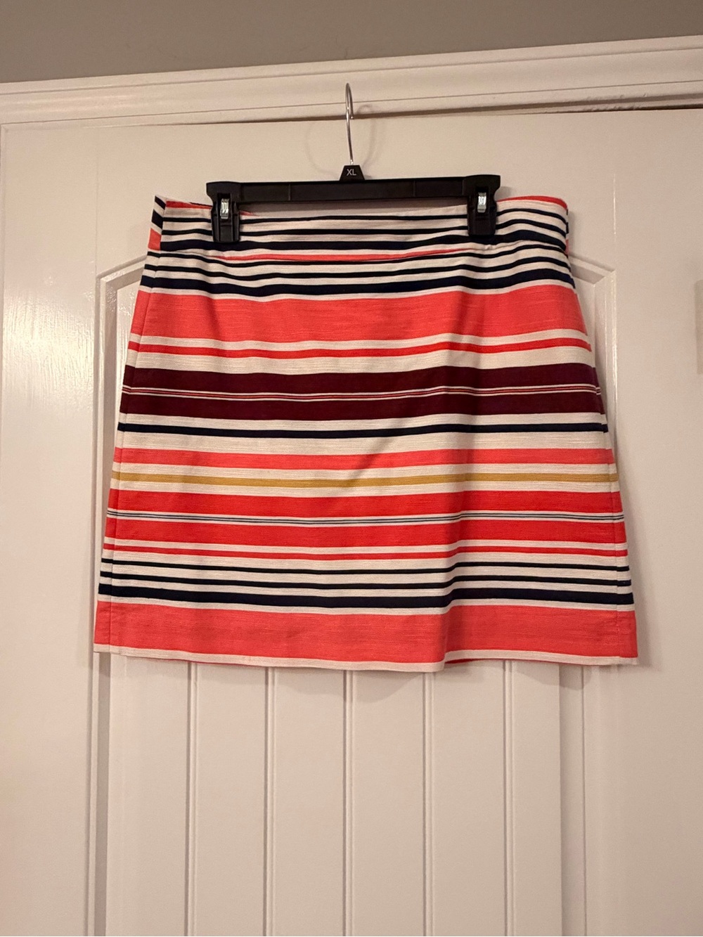 LOFT Coral and Navy Striped Skirt